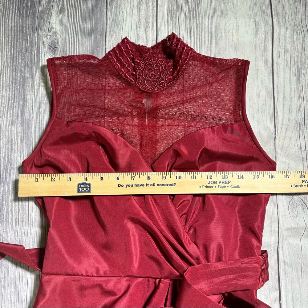 Vintage Burgundy 1980s Nylon and Lace Long Dress with Matching Shrug Jacket - Picture 11 of 15